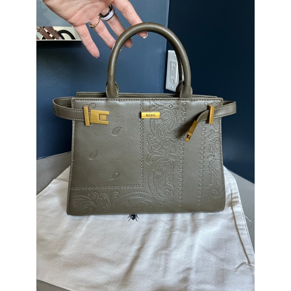 NDG Handbags - Western Paisley Embossed Satchel Bag Olive Green Gold Hardware Crossbody Boho